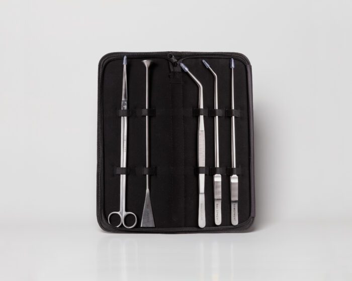 Scaping tools set in silver with leather look case